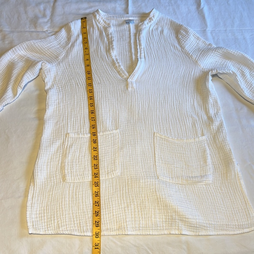 Kona Sol V-neck Cotton Tunic Swimsuit Cover-up White/Pockets size S - Picture 12 of 12